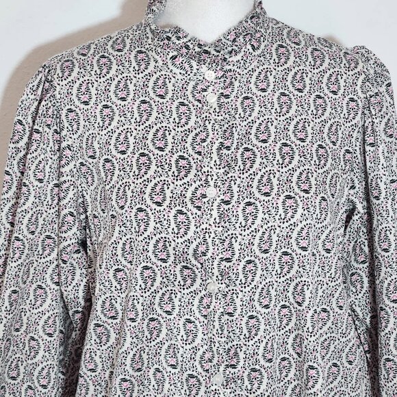 Gap Black and White Print Button Down Blouse Size Medium Gap Cotton Blouse - Picture 2 of 9